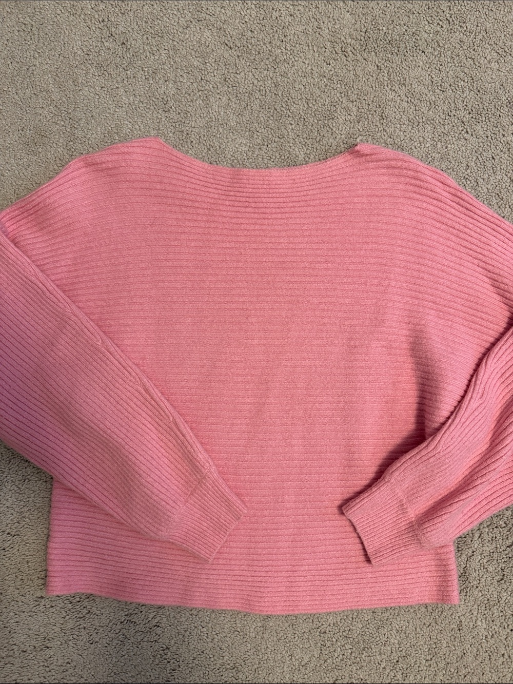 Open Edit Pink Ribbed Boatneck Women's Sweater
